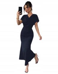 Shein Sötétkék Egyszerű Ruha Elegáns MIDI Nyakkivágással 34 2BB