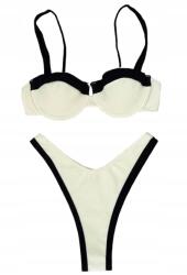 Shein Kétrészes Bikini Szett, Bézs Fekete Szmokkal, L Méret, 1JA