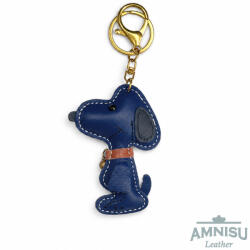 Amnisu Sötétkék Snoopy figurás bőr kulcstartó / táskadísz