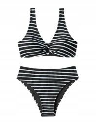Shein Fekete Csíkos Kétrészes Fürdőruha Bikini M 1JA (sz2406278835565715)