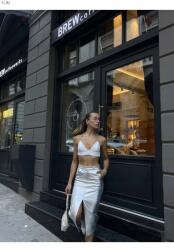  Elegáns Fényes MIDI Szoknya L-es Kivágással 5IA