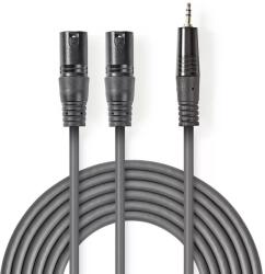Nedis Cablu audio stereo 2x XLR 3-Pin tata - 3.5 mm Jack tata 1.5m gri Nedis (COTH15310GY15)