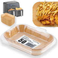 Berdsen Hârtie de copt pentru Air Fryer, Berdsen, 22 × 14 cm, 50 buc, maro natural, rezistentă la temperatură, antiaderentă, dreptunghiulară