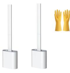 QUANDE Set 2 perii silicon pentru igienizarea toaletei, Alb, include manusi