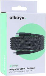Alkaya Cablu de incarcare magnetic Speed Flex negru, impletit USB C+C, alkaya, 1 metru (CL-60029)