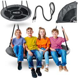 Neo-Sport Leagăn tip cuib, Neo-Sport Swingo, negru/gri, diametru: 120 cm, rezistent la apă, înălțime reglabilă a frânghiei: 90-160 cm, cadru din oțel, căptușit, poliester Oxford 600D, capacitate de încărcare: 1 Leagan
