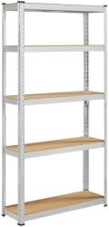 Yaheetech Fém Polcrendszer 180x90x30 cm, 5 Polcos Garázs Tároló Állvány MDF Lapokkal, 175 kg Teherbírás, Ezüst