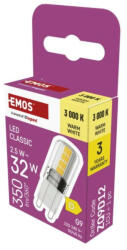 EMOS LED izzó Classic JC, G9, 2, 5 W (32 W), 350 lm, meleg fehér, 3000K, 220-240V, CRI>80, EMOS, ZQ9D12 (ZQ9D12)