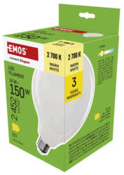 EMOS LED izzó Filament G125, E27, 18 W (150 W), 2452 lm, Meleg fehér, 2700K, 230V, CRI>80, EMOS, ZF2D82 (ZF2D82)