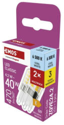 EMOS LED izzó Classic JC, G9, 4, 2 W (40 W), 470 lm, Hideg fehér, 2 pcs, 6500K, 220-240V, CRI>80, EMOS, ZQ9E24.2 (ZQ9E24-2)