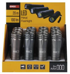 EMOS COB LED zseblámpa 3W 100lm 3xAAA 12db, display box, fekete, szürke, ezüst, IP43, P4705 (P4705)
