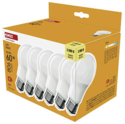 EMOS LED izzó Basic A60, E27, 8, 8 W (60 W), 806 lm, Meleg fehér, 3000K, 230V, CRI>80, EMOS, ZL5F47.6 (ZL5F47-6)