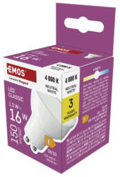 EMOS LED izzó Classic MR16 fehér/ GU10, 1, 3 W (16 W), 150 lm, Természetes fehér, 4000K, 220-240V, CRI>80, EMOS, ZQ8EL3 (ZQ8EL3)