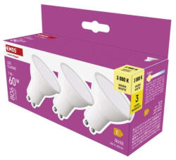 EMOS LED izzó Classic MR16, GU10, 7 W (60 W), 806 lm, Meleg fehér, 3000K, 230V, CRI>80, EMOS, ZQ8E42.3 (ZQ8E42-3)