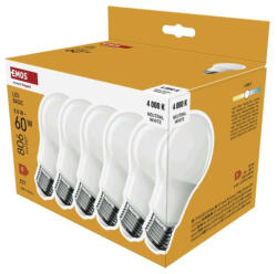 EMOS LED izzó Basic A60, E27, 8, 8 W (60 W), 806 lm, Természetes fehér, 4000K, 230V, CRI>80, EMOS, ZL5F48.6 (ZL5F48-6)