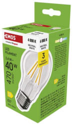 EMOS LED izzó Filament A60, E27, 3, 4 W (40 W), 470 lm, Természetes fehér, 4000K, 230V, CRI>80, EMOS, ZF5D23 (ZF5D23)