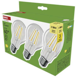 EMOS LED izzó Filament A60, E27, 5, 9 W (60 W), 806 lm, Meleg fehér, 2700K, 230V, CRI>80, EMOS, ZF5D42.3 (ZF5D42-3)