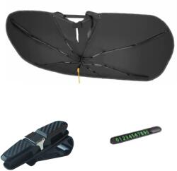 quandes KitParasolar 360° Auto Pliabil, QUANDES®, potrivit pentru dimensiuni 145 x 79 cm, Rezistent UV, suport numar telefon bord metal, cutie de depozitare, Suport Ochelari Auto