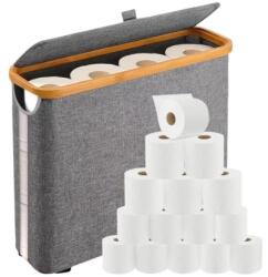 quandes Cos de depozitare pentru hartie igienica cu capac, QUANDES®, Capacitate 12 role, Pliabil, design slim, gri, 45x15x35cm, fara hartie igienica