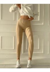 Sima Bézs Női Leggings Magas Derekú, Bordázott S 5IA (842-20K7812/VIZON)