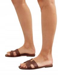 Shein Barna Casual Női Flip-flop Papucs Bőr Mintával 40 1_A