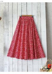  Hosszú Piros Virágmintás Szoknya Retro Stílusban S/m 5IA
