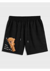  Fekete Rövidnadrág Macis Applikációval És 3XL 5IA Nyomott Mintával (DAXIS BASKILI UNISEX KISA ŞORT/KARA)
