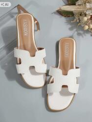 Shein Fehér Casual Flip-flop Papucs Bőr Hatással És Moduláris Kivágással 41 1