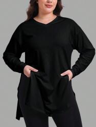 Shein Fekete Plus Size Hosszú Ujjú Póló V Nyakkivágással 50 1MA