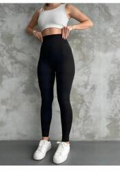 Sima Fekete Magas Derekú Leggings, Elasztikus M 5IA (TGMBTK458596321/Siyah)