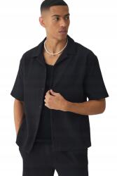 Boohooman Fekete Férfi Ing Casual Rövid Ujjú Csíkos L Z3A (BMM96938-105-34)