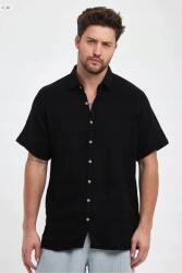  Fekete Férfi Ing Casual Rövid Ujjú Melange 3XL 5IA