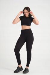 Sima Fekete Leggings Magas Derekú, Bordázott M 5IA (RMT1005/SIYAH)