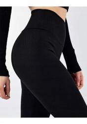 Sima Fekete Női Leggings Magas Derekú, Bordázott S 5IA (TKJ-SGK-TFC-UMR/SIYAH)
