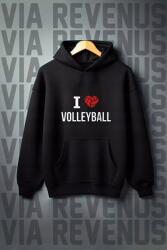  Fekete Kapucnis Pulóver Sportos Nyomott Mintával És Zsebbel S 5IA (ILoveVoleybolSweatshirt0063/Siyah)