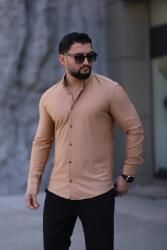 Sima Férfi Ing Casual Bézs Hosszú Ujjú Slim L 5IA (2479/Taba)