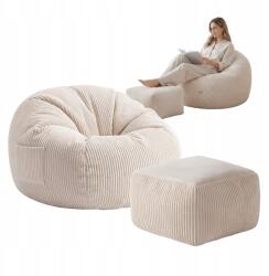 Markadler Kordbársony puff fotel Mark Adler bézs, lábtartóval, puff ülőfelülettel (MA-COMFY 3.0 BEIGE)