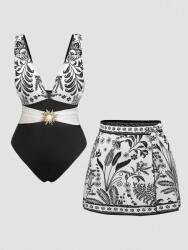 Shein Plus Size Fehér Egyrészes Fürdőruha 50 1MA Díszítéssel