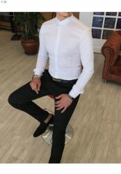 Sima Fehér Casual Férfi Ing Gombos Rögzítéssel S 5IA