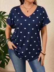 Shein Sötétkék Plus Size Póló Szívecskékkel A Nyárra 48 1MA