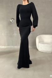  Fekete Hosszú Ruha Elegáns Büfékkel És Hosszú Ujjú Egyenes S 5GA (DFX582744/SIYAH)