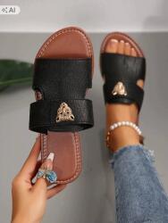 Shein Fekete Casual Flip-flop Papucs Két Pánttal És EUR41 1 Díszítéssel