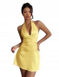 Shein Sárga Szatén Ruha Elegáns Mini 40/42 1HI Megkötős Vállpántokkal
