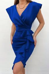  Ruha Elegáns Kék Bő Szabású, Fodros V-nyakkivágással 3XL 5GA (DFX581663/Saks Mavisi)