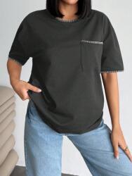 Shein Női Póló Fekete Rövid Ujjú Zsebbel Casual 48 1MA