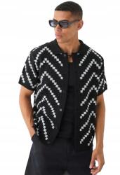 Boohooman Fekete Férfi Ing Casual Rövid Ujjú Geometriai Minta S Z3A (BMM85066-173-30)
