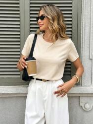 Shein Bézs Pamut Póló Kerek Nyakkivágással Casual S 1MA