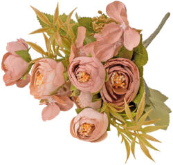 Valex Decor 5 ágú hortenziás tearózsa selyemvirág csokor, 25cm magas - Púder rózsaszín (AF053-03)