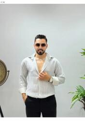  Férfi Casual Csíkos Steppelt Ing Puha XL 5IA