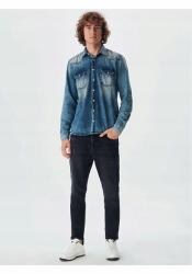 LTB Alkalmi Férfi Farmer Ing Zsebekkel És Gombokkal S 5IA (01009604751475152644/ROHAN BLUISH WASH)